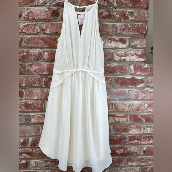NWT Banana Republic Ivory High Neck Sleeveless Flowy A line Zip Dress Sz-2 Midi - Picture 2 of 10